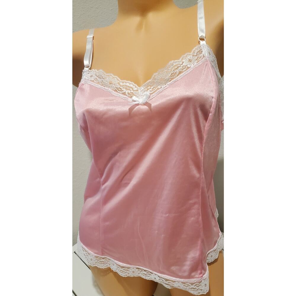 Blair Vintage Silky Nylon Camisole Lace Trim Adjustable Straps Princess Pink M - Picture 4 of 4